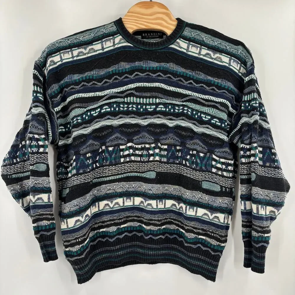 Brandini‎ Le Collezioni XL Multicolor Coogi Style 3D Knit Long Sleeve Sweater